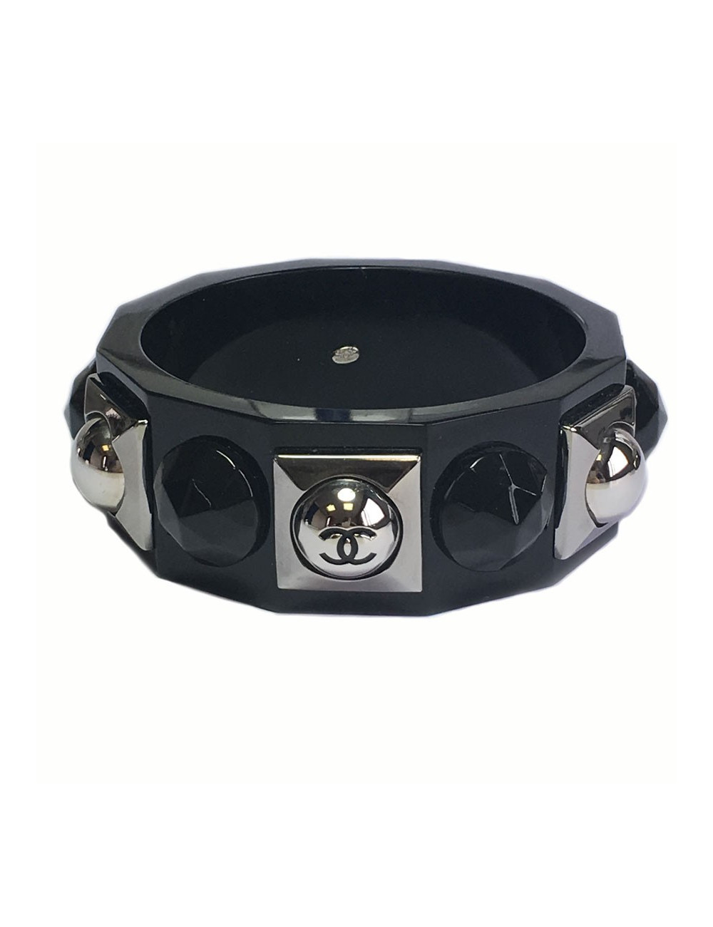 xxx Bracelet CHANEL noir et métal argent