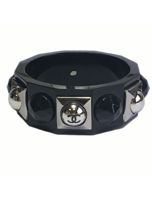 xxx Bracelet CHANEL noir et métal argent