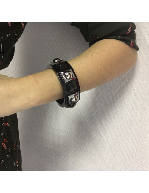 xxx Bracelet CHANEL noir et métal argent