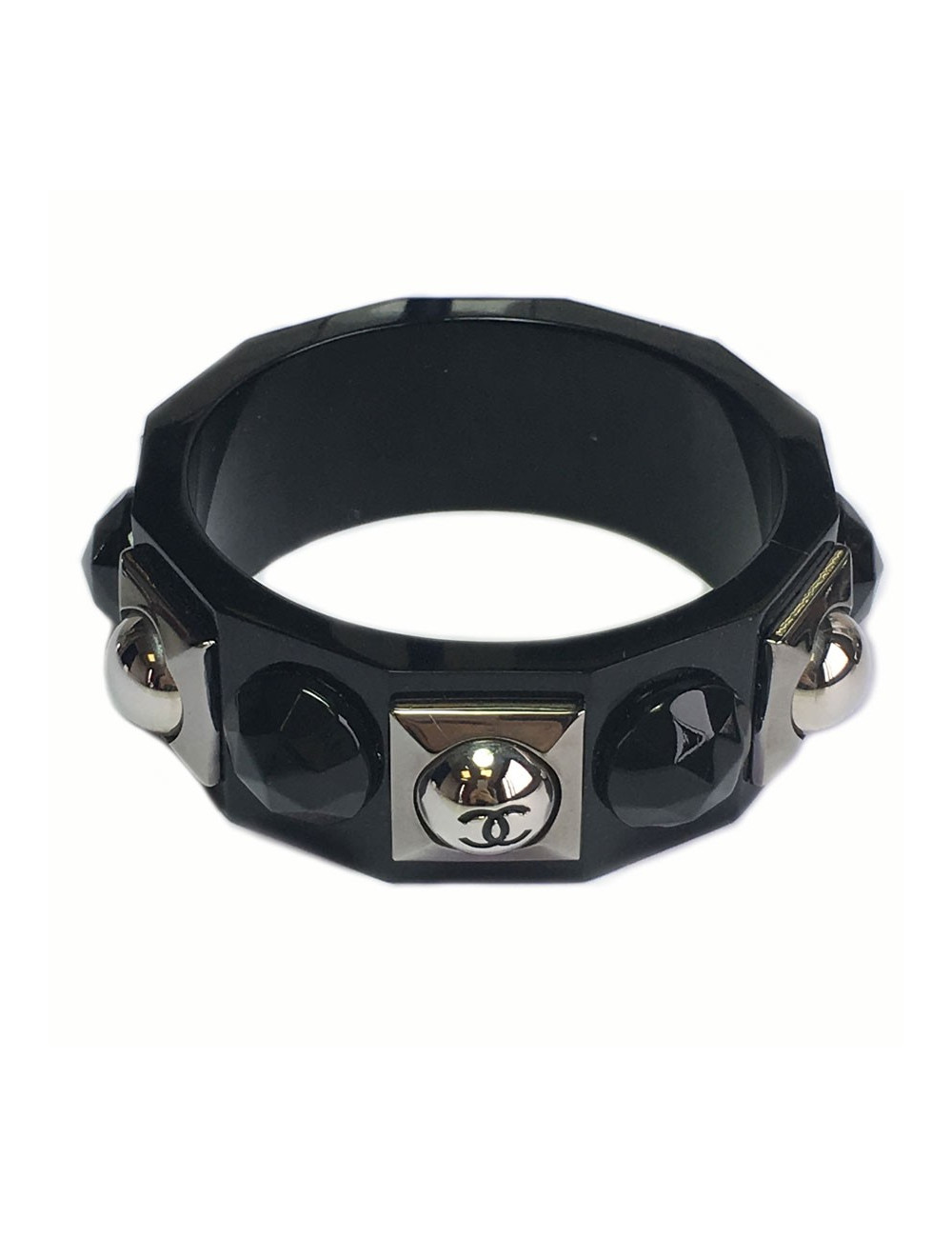 xxx Bracelet CHANEL noir et métal argent