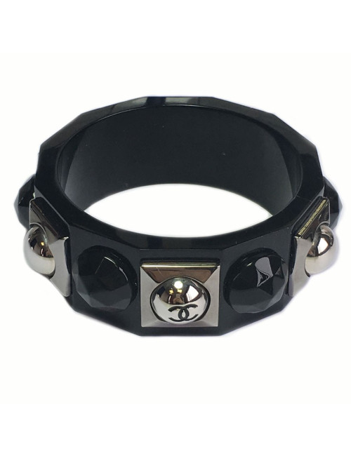 Black CHANEL bracelet and silver metal