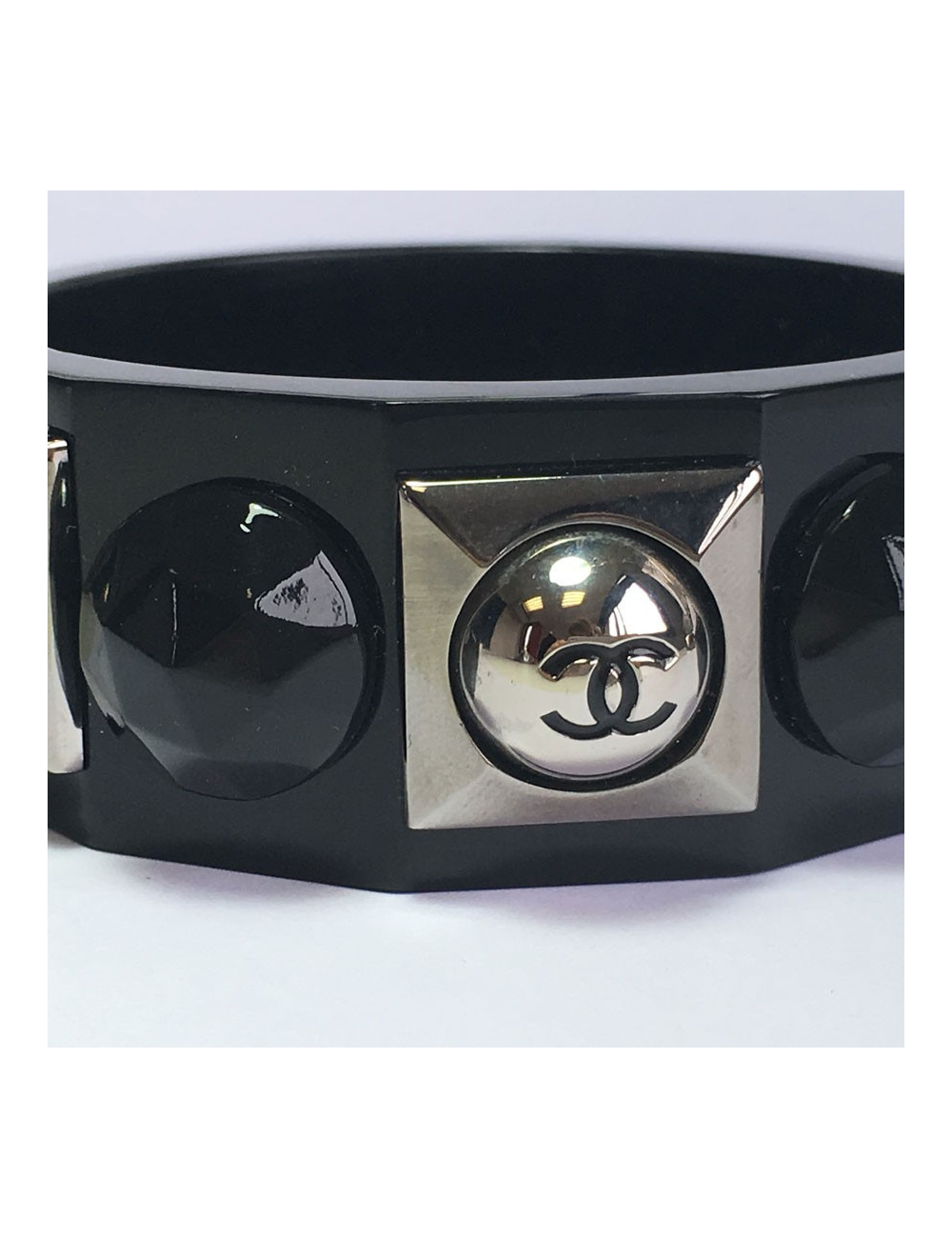 xxx Bracelet CHANEL noir et métal argent