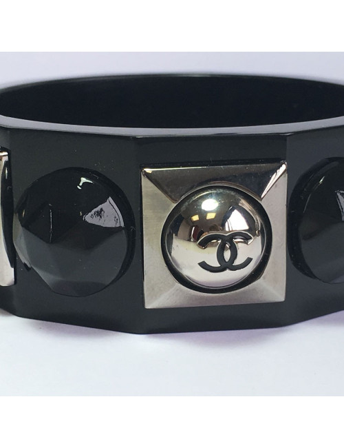 Black CHANEL bracelet and silver metal