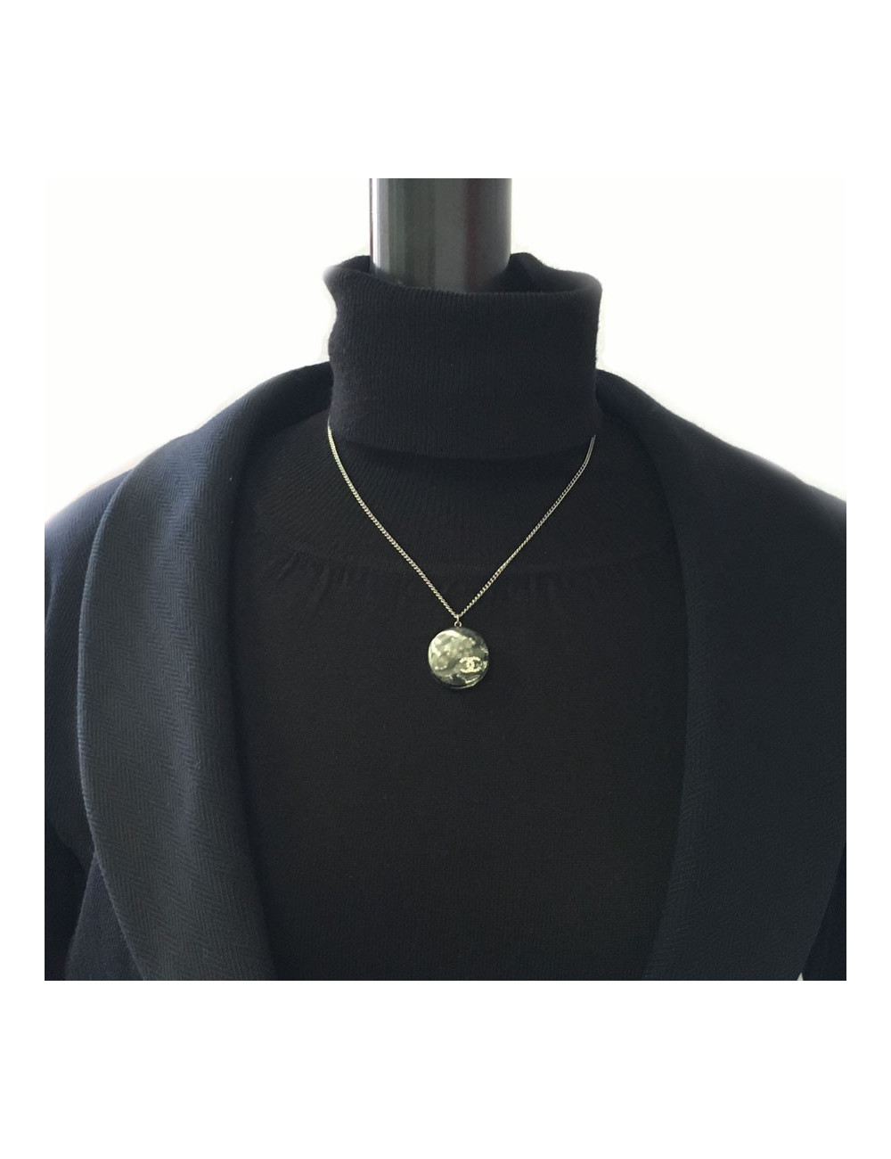 CHANEL necklace in plexi with inclusion of lace and beads