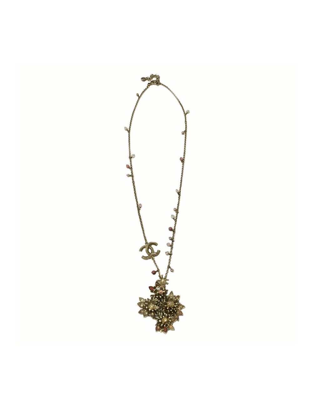 CHANEL necklace in gold metal and flower pendant