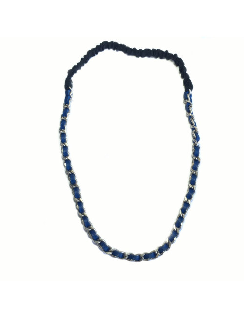 xxx bijou de tête CHANEL en chaîne argentée et cuir bleu