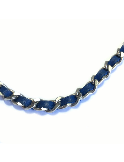 xxx bijou de tête CHANEL en chaîne argentée et cuir bleu