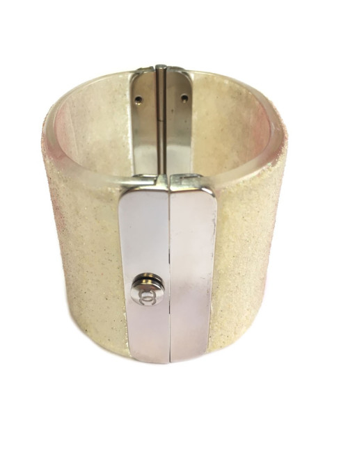 Transparent plexi glittery white and pink CHANEL cuff