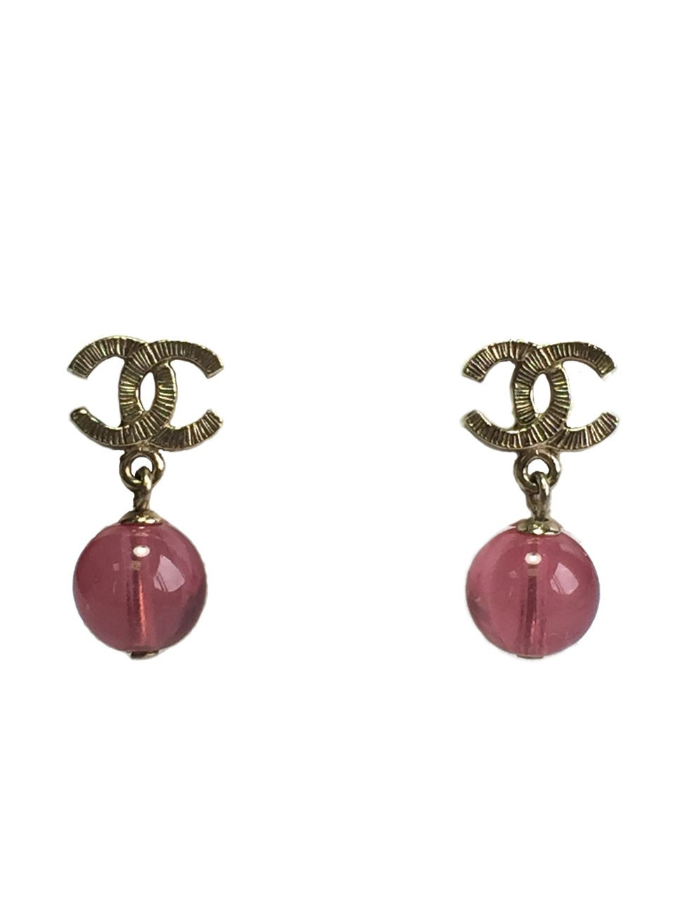 Boucles d'oreille clous cc CHANEL doré et perle rose