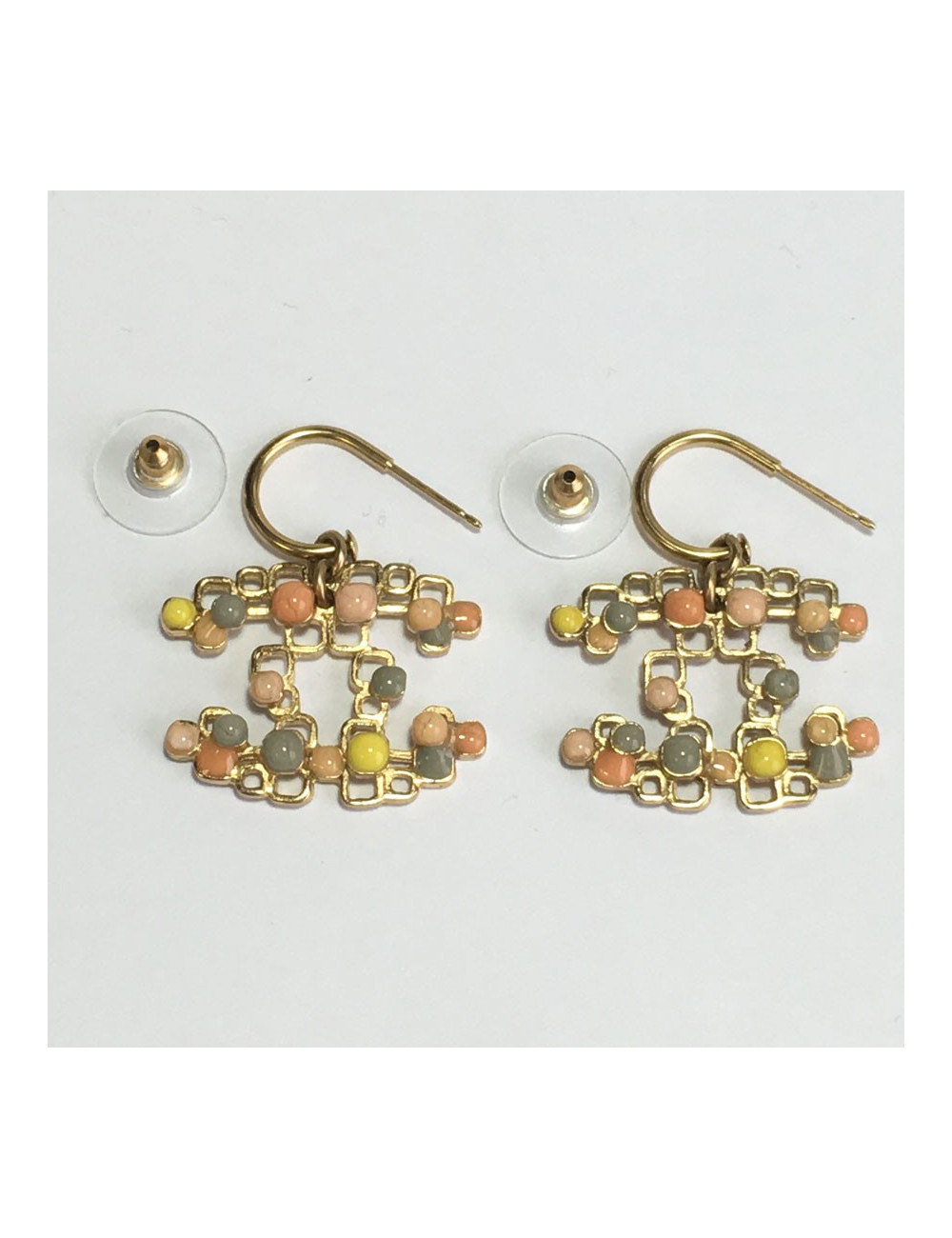 CC CHANEL Golden nails and multicolored glass earrings