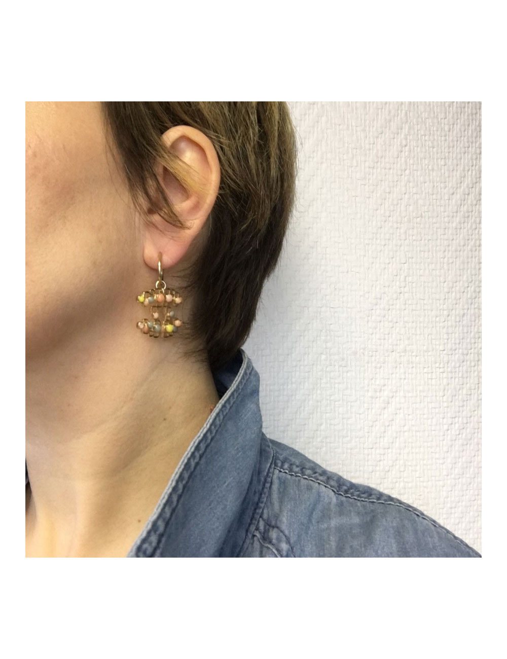 CC CHANEL Golden nails and multicolored glass earrings