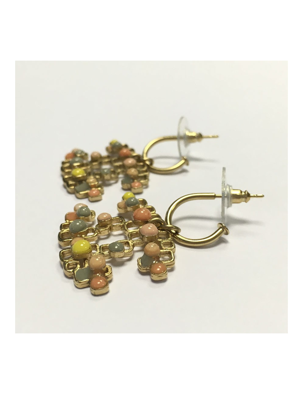 CC CHANEL Golden nails and multicolored glass earrings