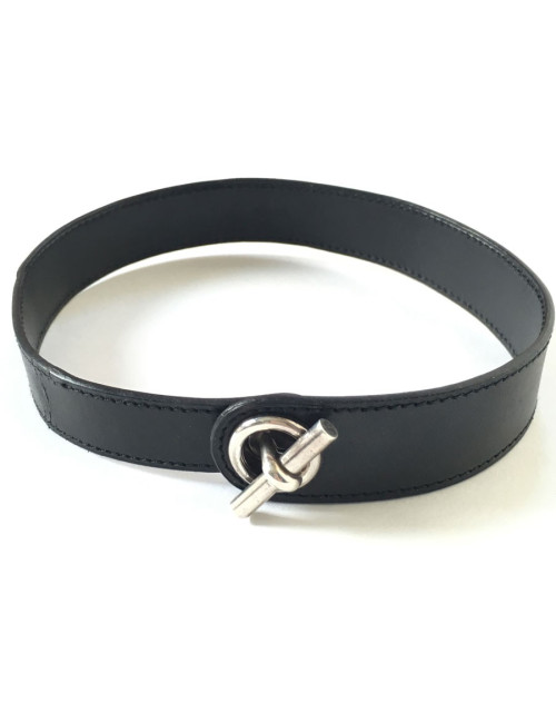 HERMES bracelet in black leather and sterling silver buckle