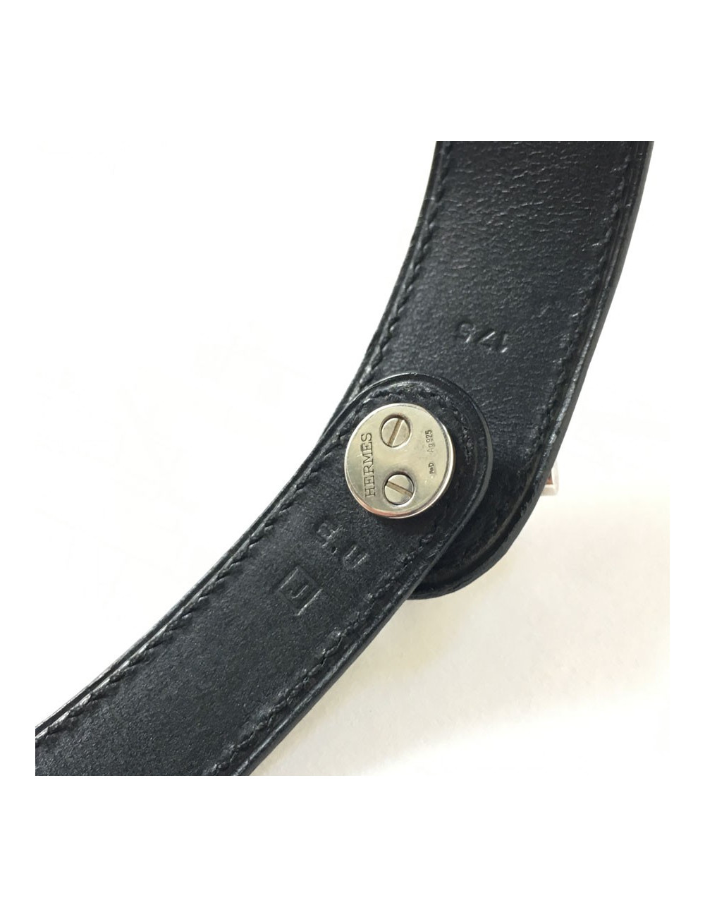 HERMES bracelet in black leather and sterling silver buckle