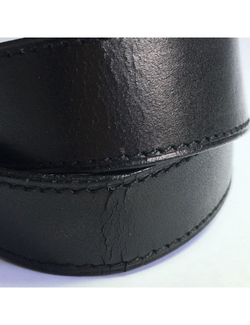 xxx Bracelet HERMES en cuir noir et boucle en argent massif