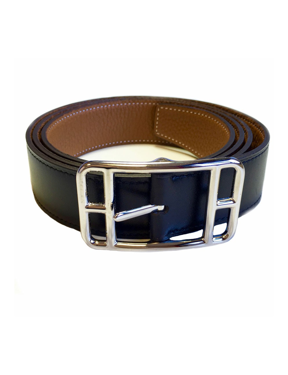 Ceinture HERMES homme en cuir noir réversible T110