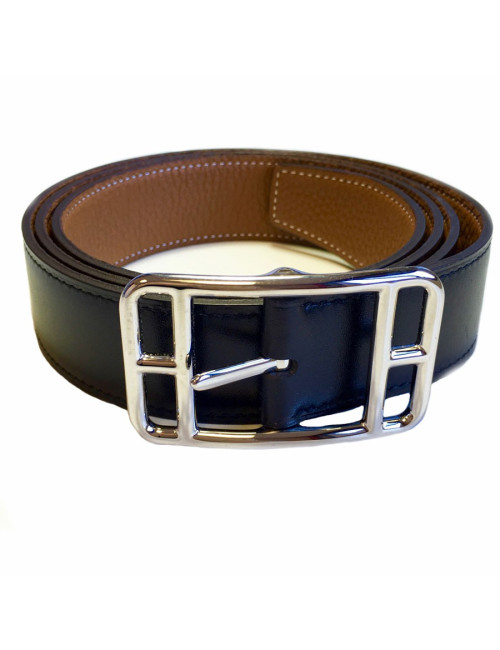 Ceinture HERMES homme en cuir noir réversible T110