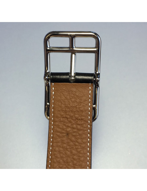 HERMES reversible belt in black box and gold taurillon clemence leather for men size 110