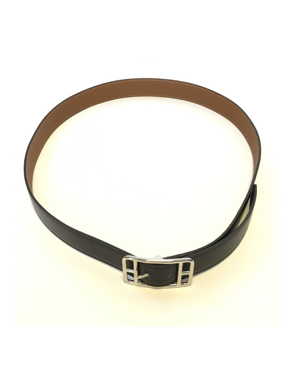 Ceinture HERMES homme en cuir noir réversible T110