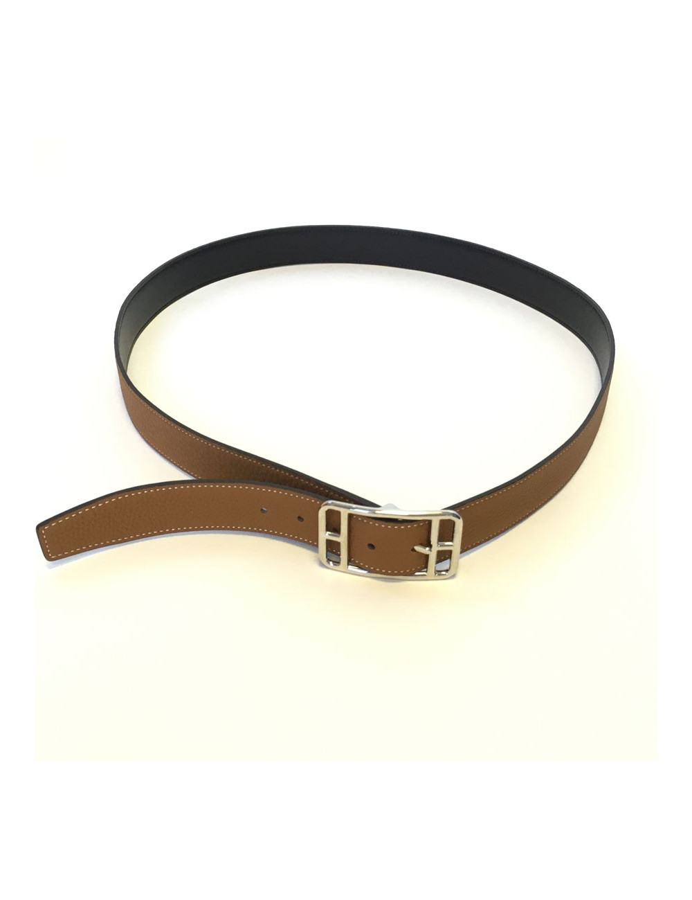 Ceinture HERMES homme en cuir noir réversible T110