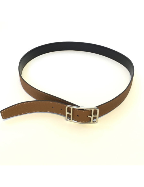 Ceinture HERMES homme en cuir noir réversible T110