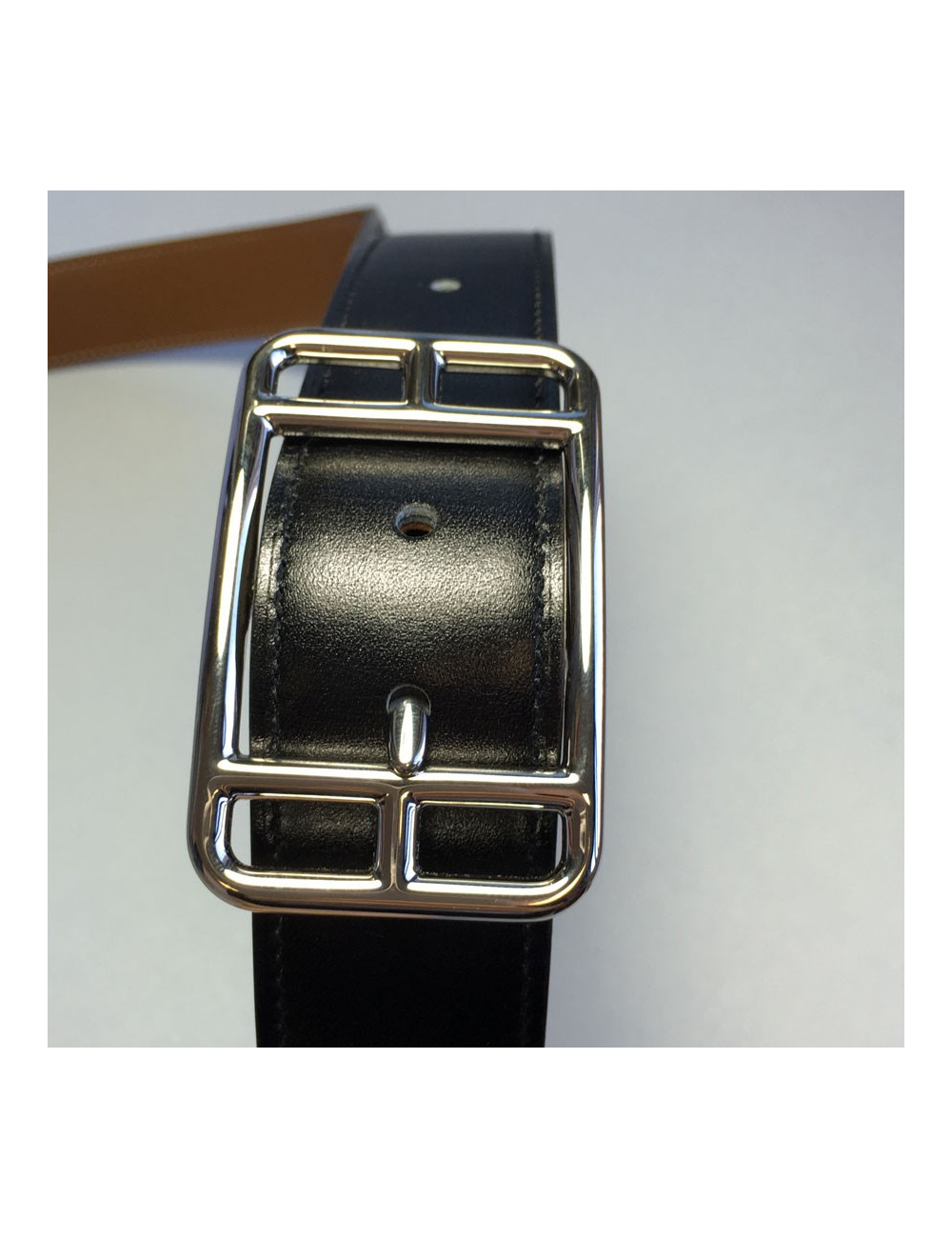 Ceinture HERMES homme en cuir noir réversible T110