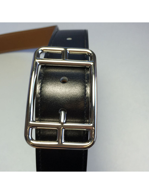 Ceinture HERMES homme en cuir noir réversible T110