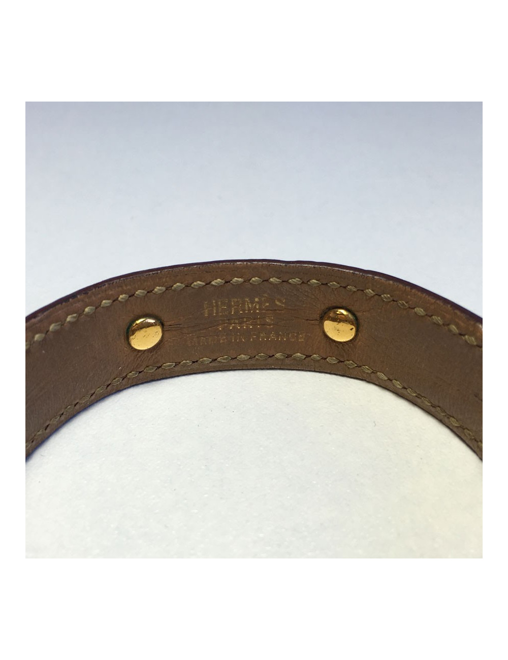 xxx Bracelet HERMES cuir marron et métal doré bambou