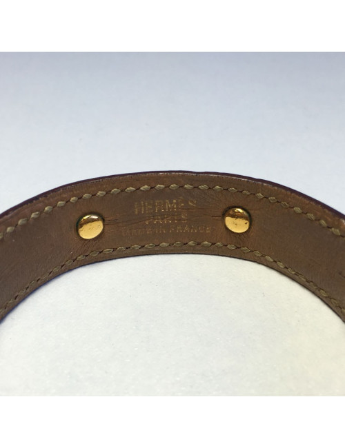 xxx Bracelet HERMES cuir marron et métal doré bambou
