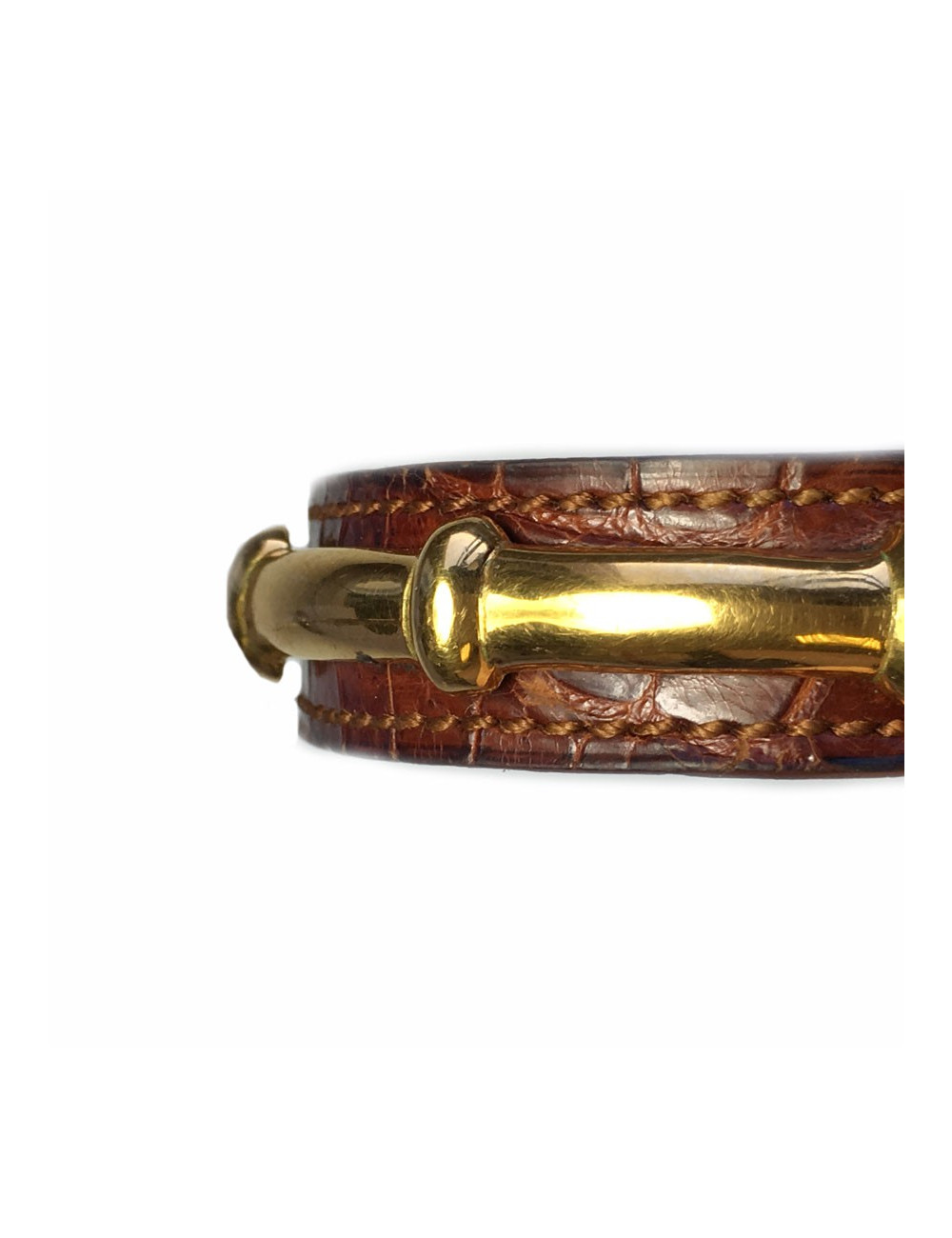 HERMES brown leather bracelet and gold bamboo