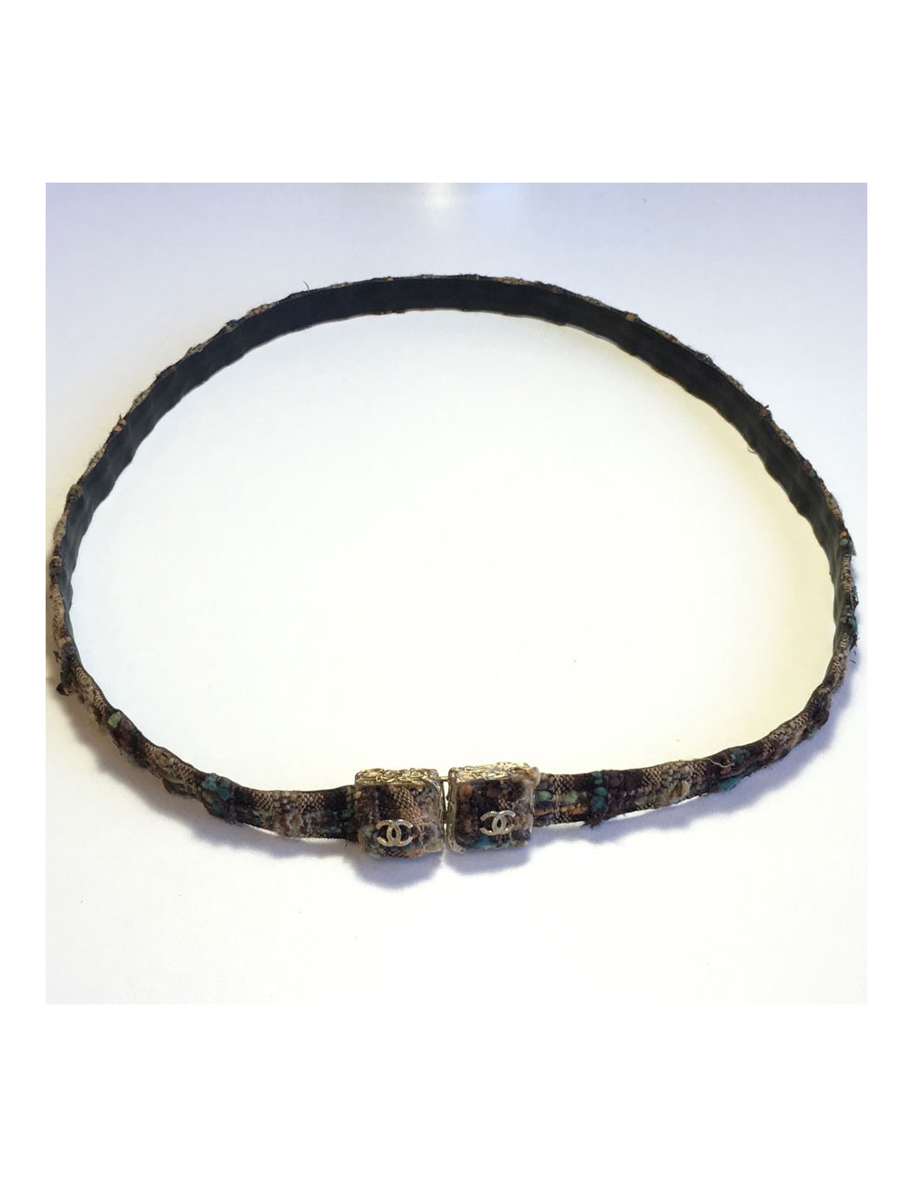 Ceinture "Paris-Edimbourg" CHANEL en tissu écossais marron