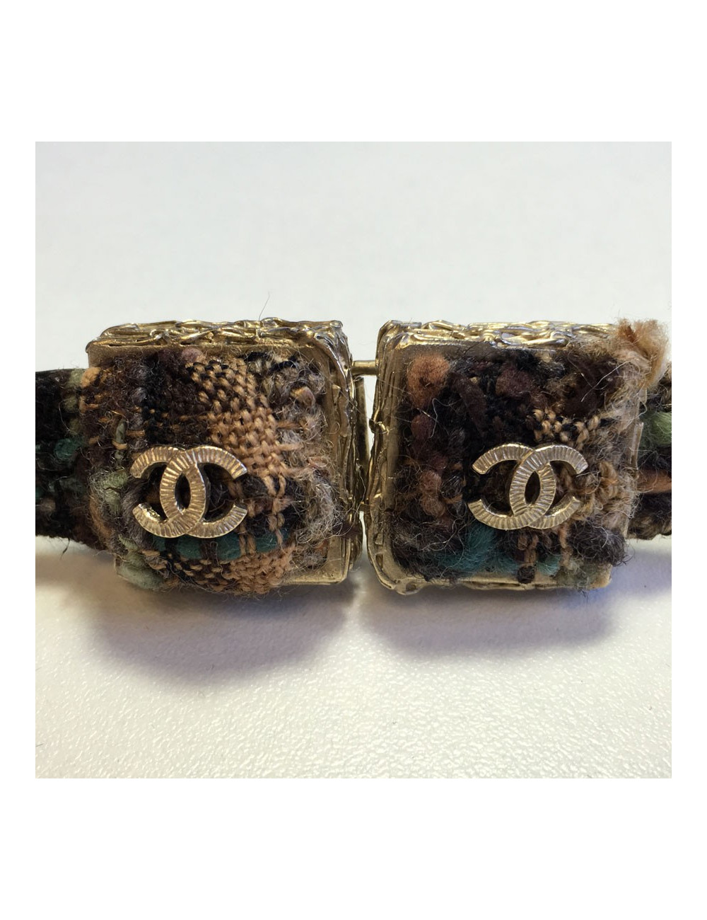 Ceinture "Paris-Edimbourg" CHANEL en tissu écossais marron