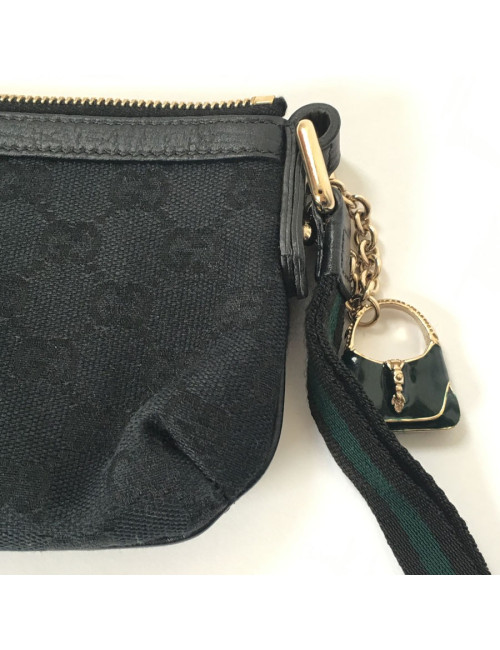 Pochette GUCCI zippée en tissu noir monogram
