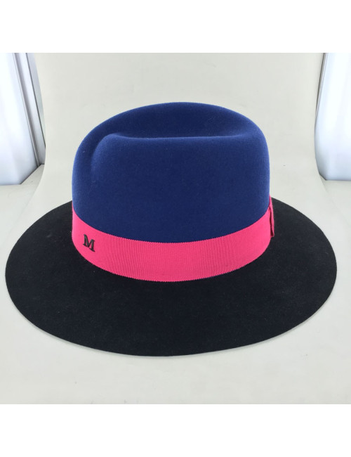 Feutre Virginie MAISON MICHEL bicolore bleu et noir et gros grain bordeaux