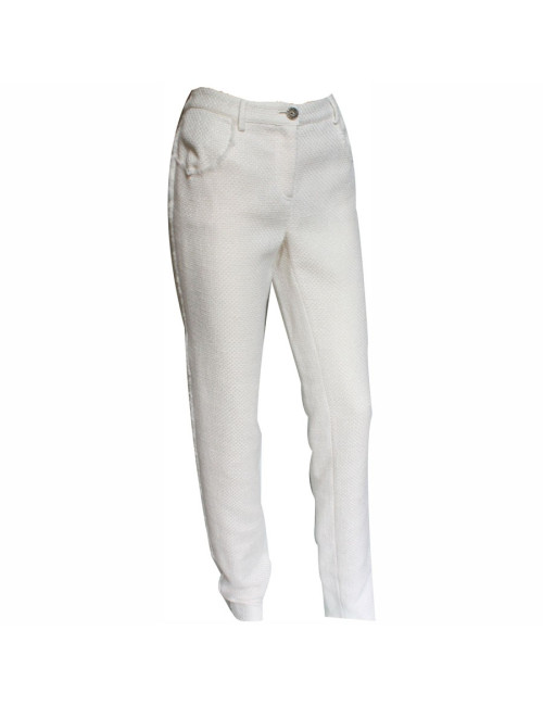 Cotton white and beige pants CHANEL T40