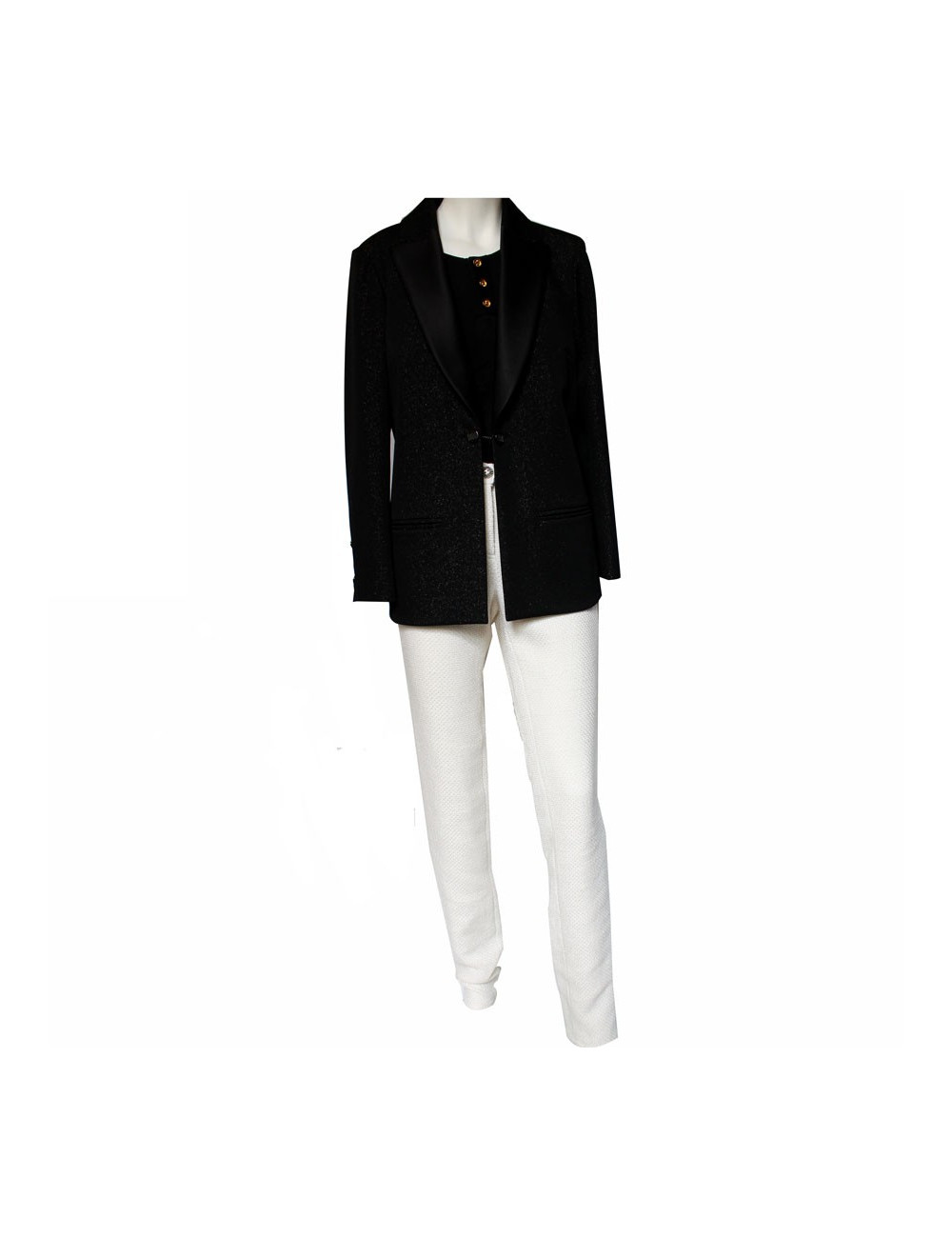 Pantalon CHANEL T40 en coton blanc et beige