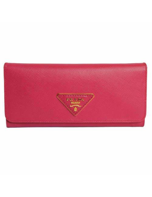 Portefeuille PRADA en cuir grainé rose