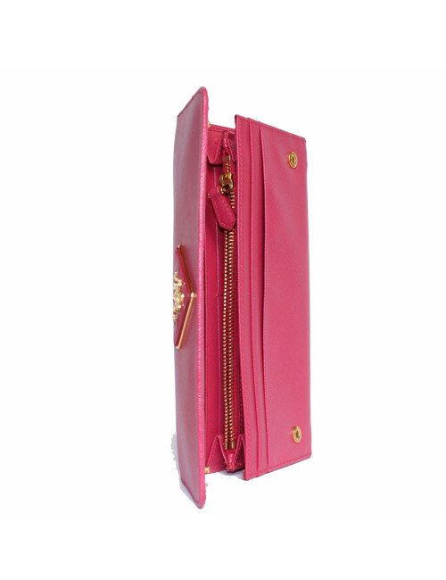 Portefeuille PRADA en cuir grainé rose