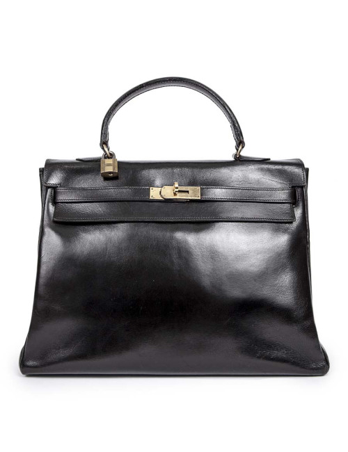 Kelly 35 en cuir box noir Vintage