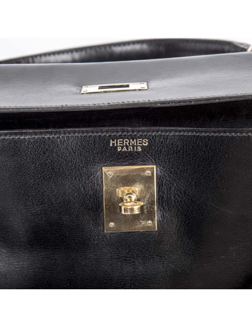 Kelly 35 en cuir box noir Vintage