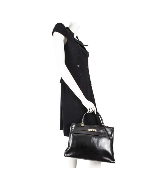 Kelly 35 en cuir box noir Vintage