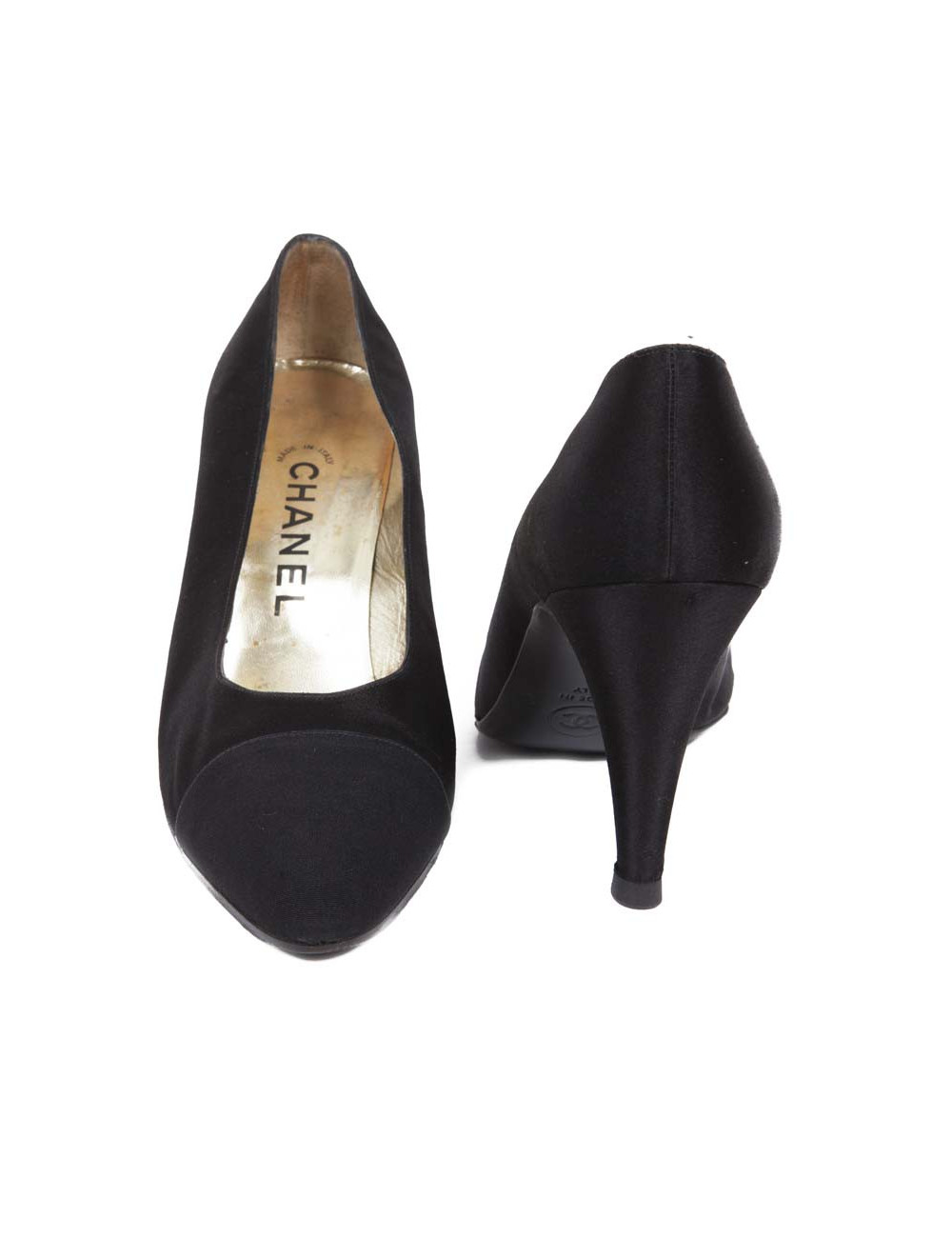 Escarpins Couture Chanel T 40 en satin duchesse noir