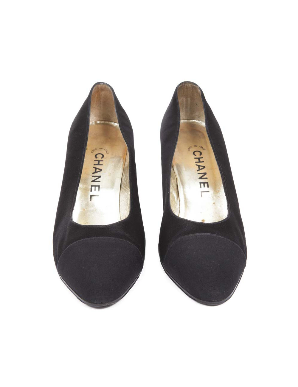 Couture Chanel T 40 pumps in black Duchess satin