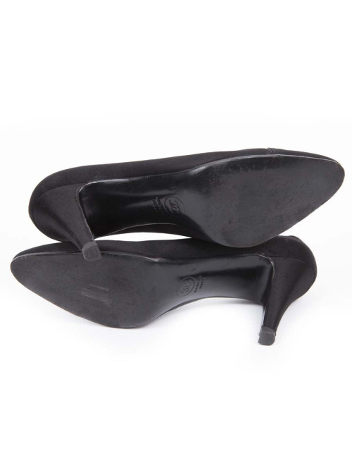 Escarpins Couture Chanel T 40 en satin duchesse noir