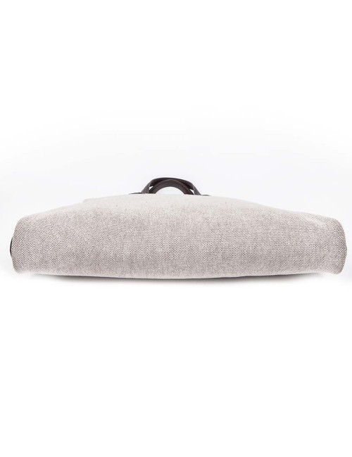 HERMES 'Heeboo' Bag in beige H fabric and brown leather