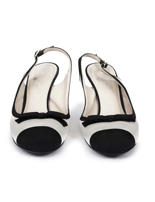 High Sandals CHANEL T39, 5 black and white two-tone leather