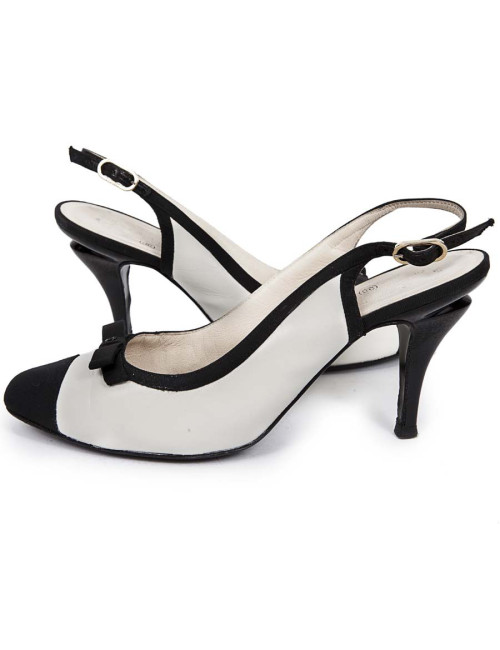 High Sandals CHANEL T39, 5 black and white two-tone leather