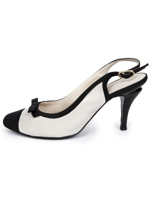 High Sandals CHANEL T39, 5 black and white two-tone leather