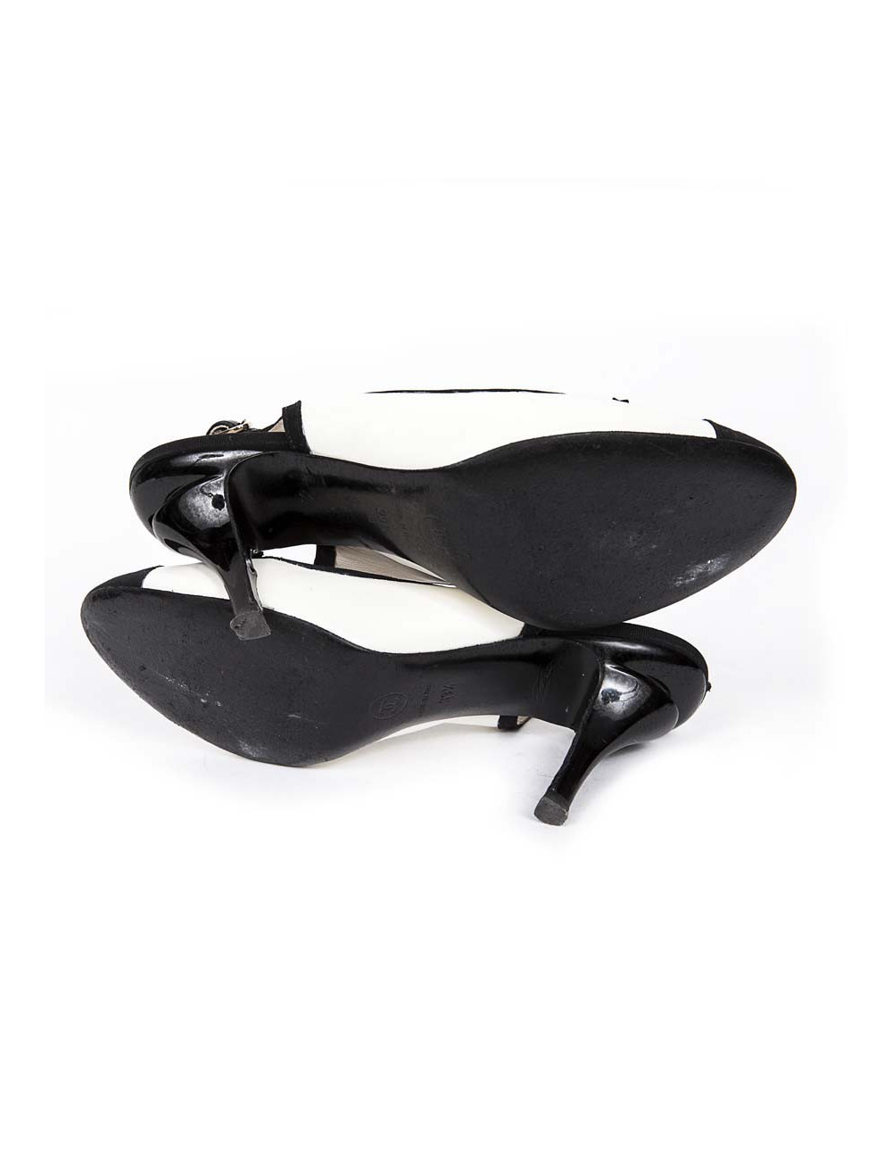 High Sandals CHANEL T39, 5 black and white two-tone leather