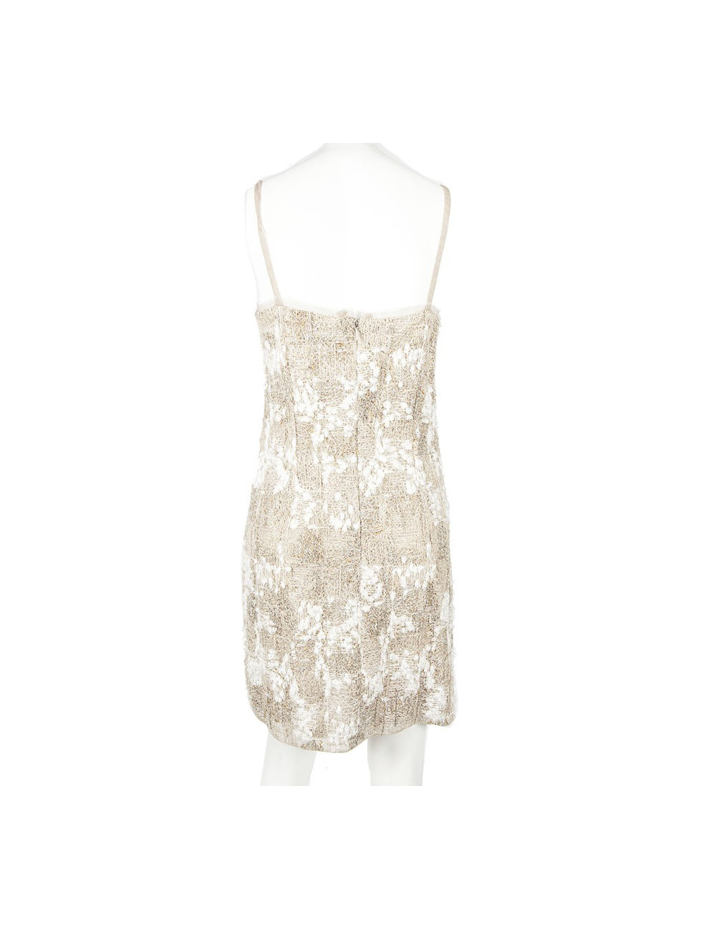 Dress CHANEL T 38 beige tweed and son of gold and silver